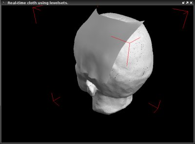 Simulated cloth folding over head represented as a level set